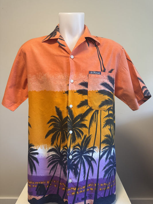 1980s G.J Cottage Sunset Palms Shirt – Coral Fade Landscape (M)