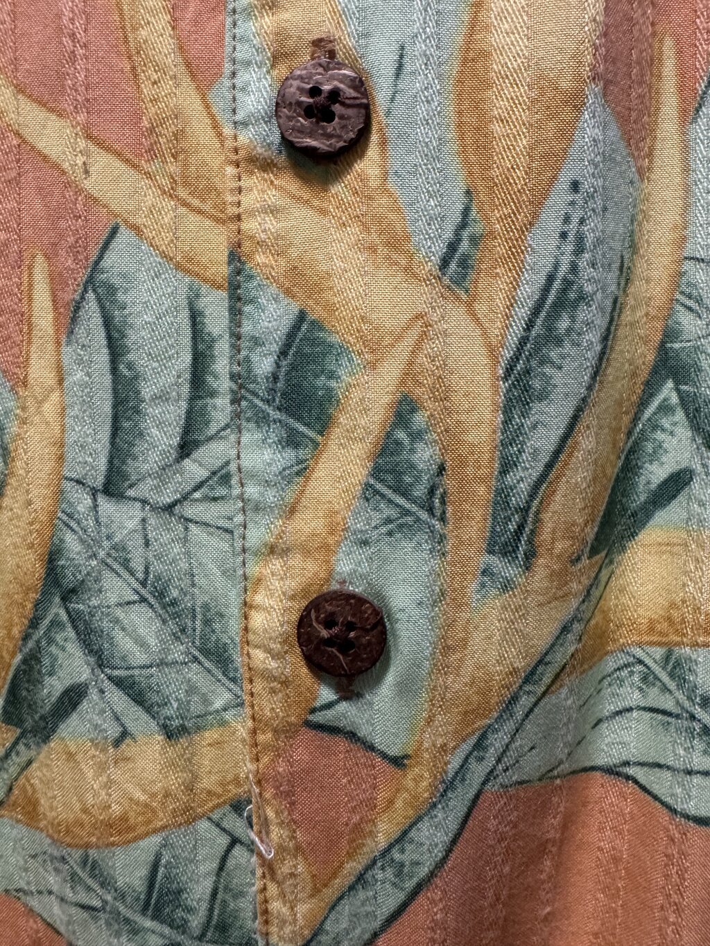 1990s Joe Marlin Tropical Foliage Shirt – Peach & Green (XL)