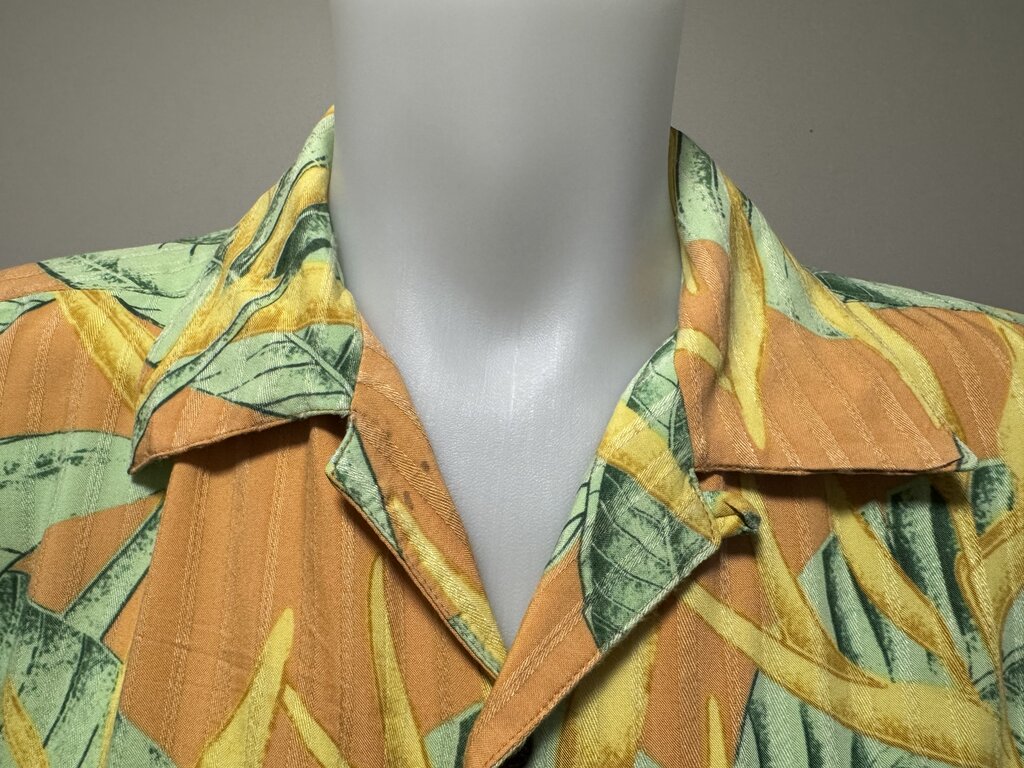 1990s Joe Marlin Tropical Foliage Shirt – Peach & Green (XL)