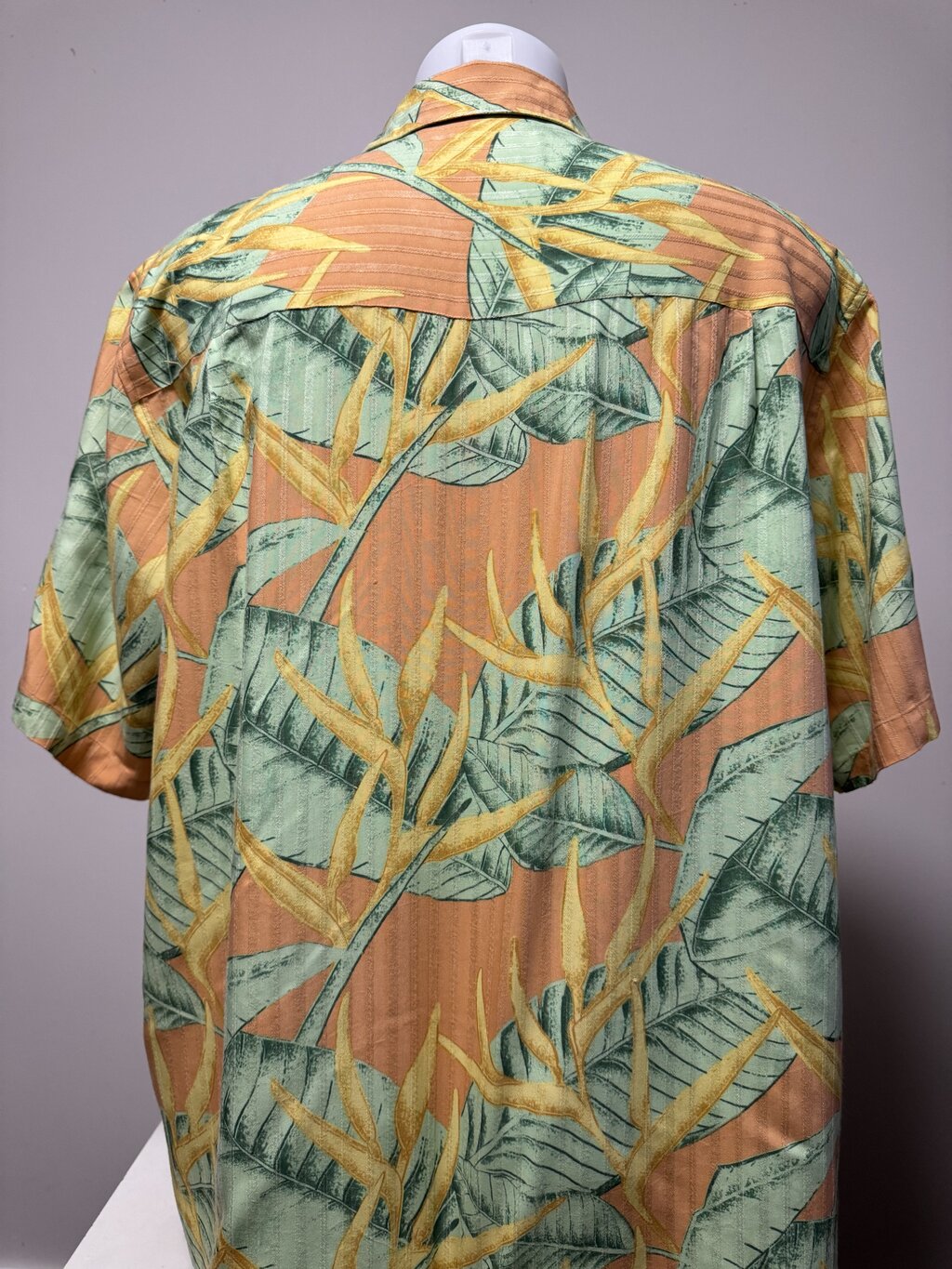1990s Joe Marlin Tropical Foliage Shirt – Peach & Green (XL)