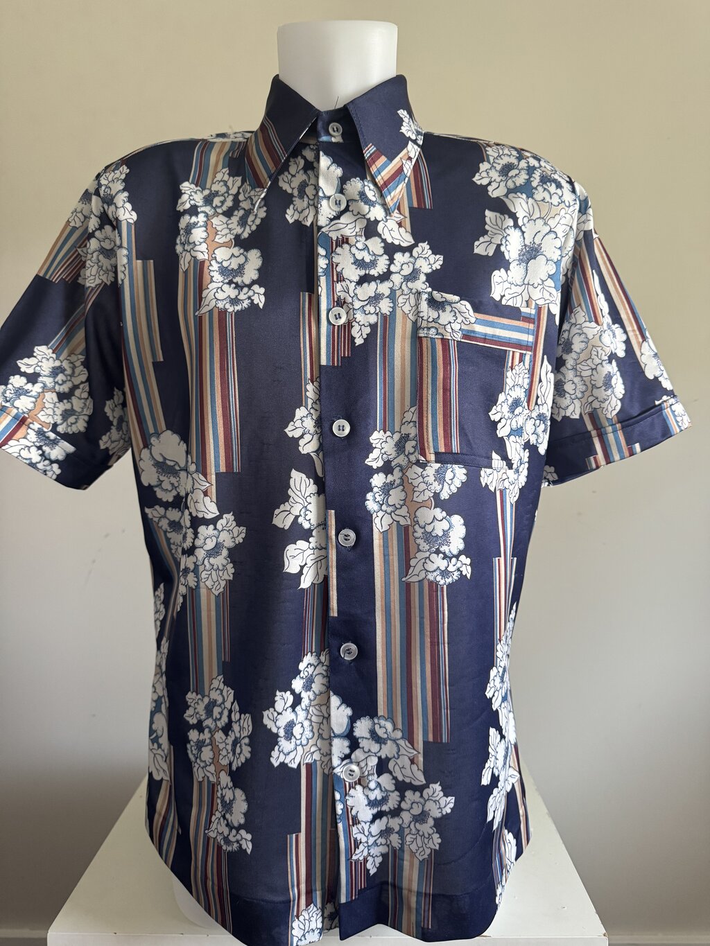 1970s Joel California Blue Floral Stripe Shirt – Made in Singapore