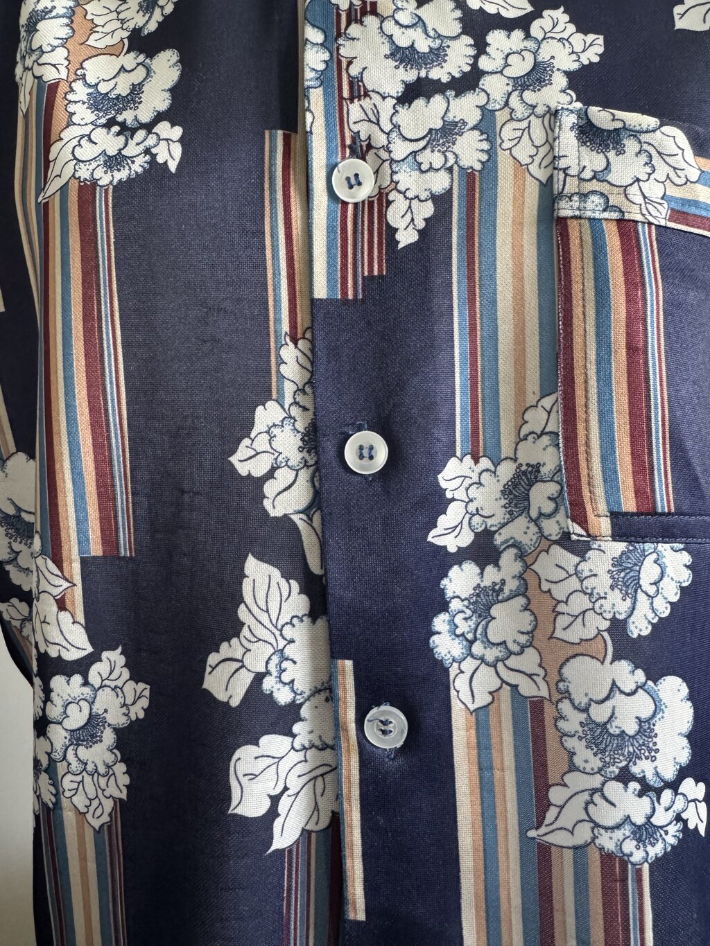 1970s Joel California Blue Floral Stripe Shirt – Made in Singapore