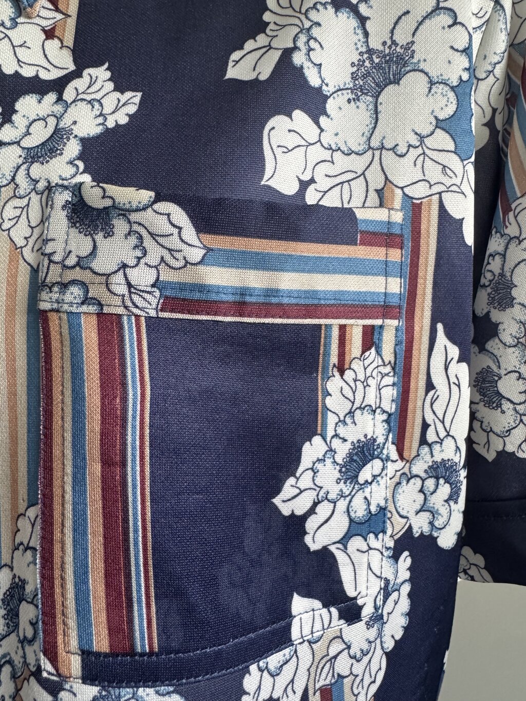 1970s Joel California Blue Floral Stripe Shirt – Made in Singapore