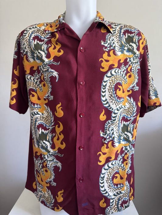 1990s Guess Jeans Dragon Flame Shirt – Merlot Rayon (S)