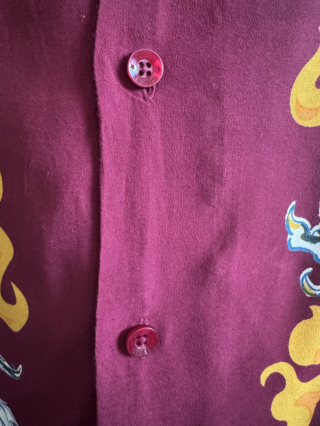1990s Guess Jeans Dragon Flame Shirt – Merlot Rayon (S)