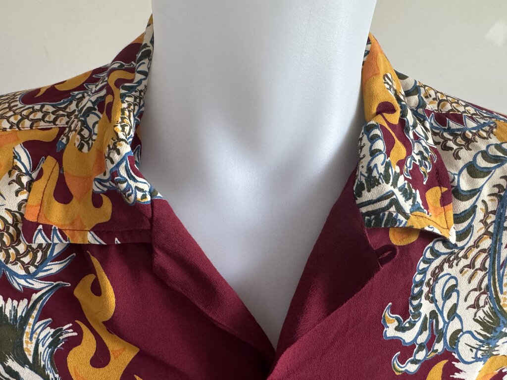 1990s Guess Jeans Dragon Flame Shirt – Merlot Rayon (S)