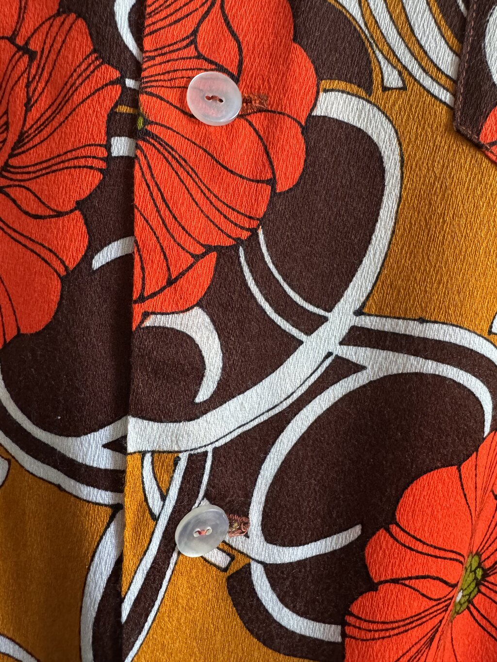 1970s Unbranded Op-Art Poppy Shirt – Orange, Brown & White Cotton (M/L)