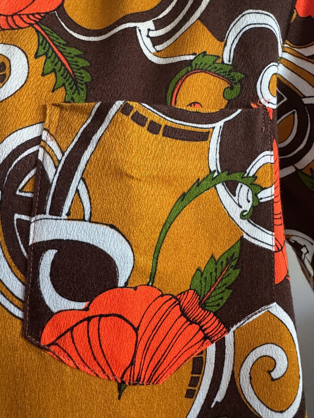 1970s Unbranded Op-Art Poppy Shirt – Orange, Brown & White Cotton (M/L)