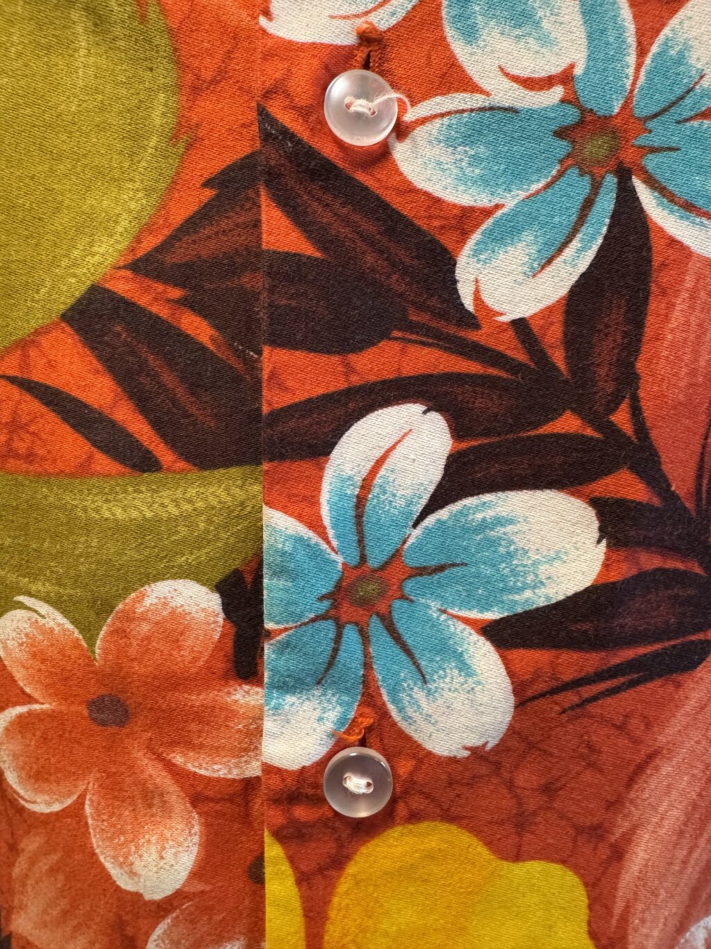 Early 1970s Sears Hawaii Floral Explosion Shirt – Lava Red with Tropical Hibiscus & Plumeria (L)