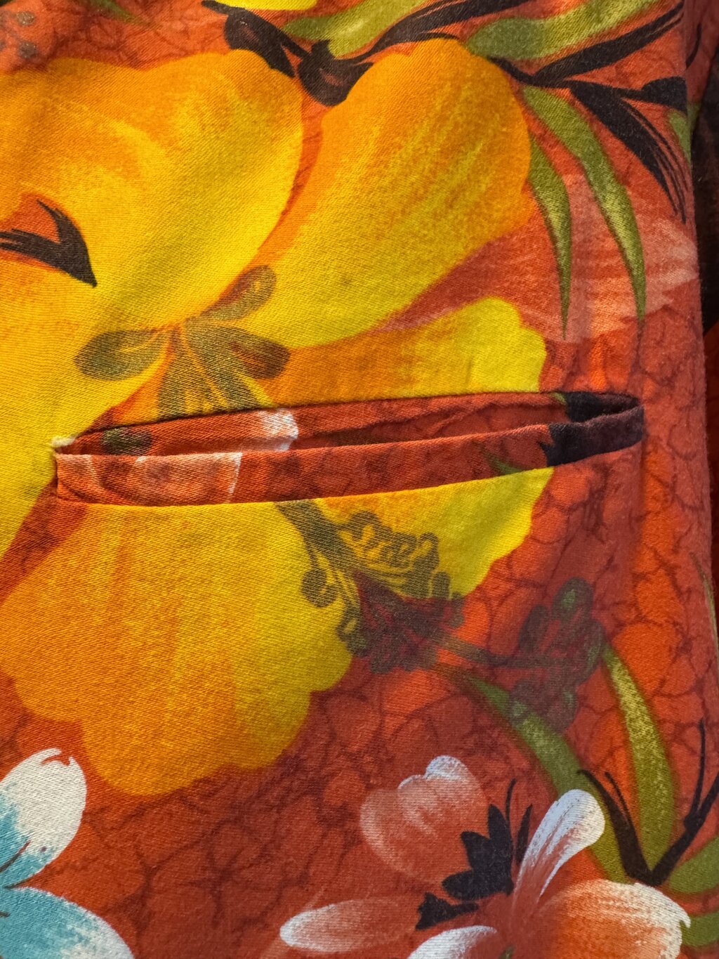 Early 1970s Sears Hawaii Floral Explosion Shirt – Lava Red with Tropical Hibiscus & Plumeria (L)