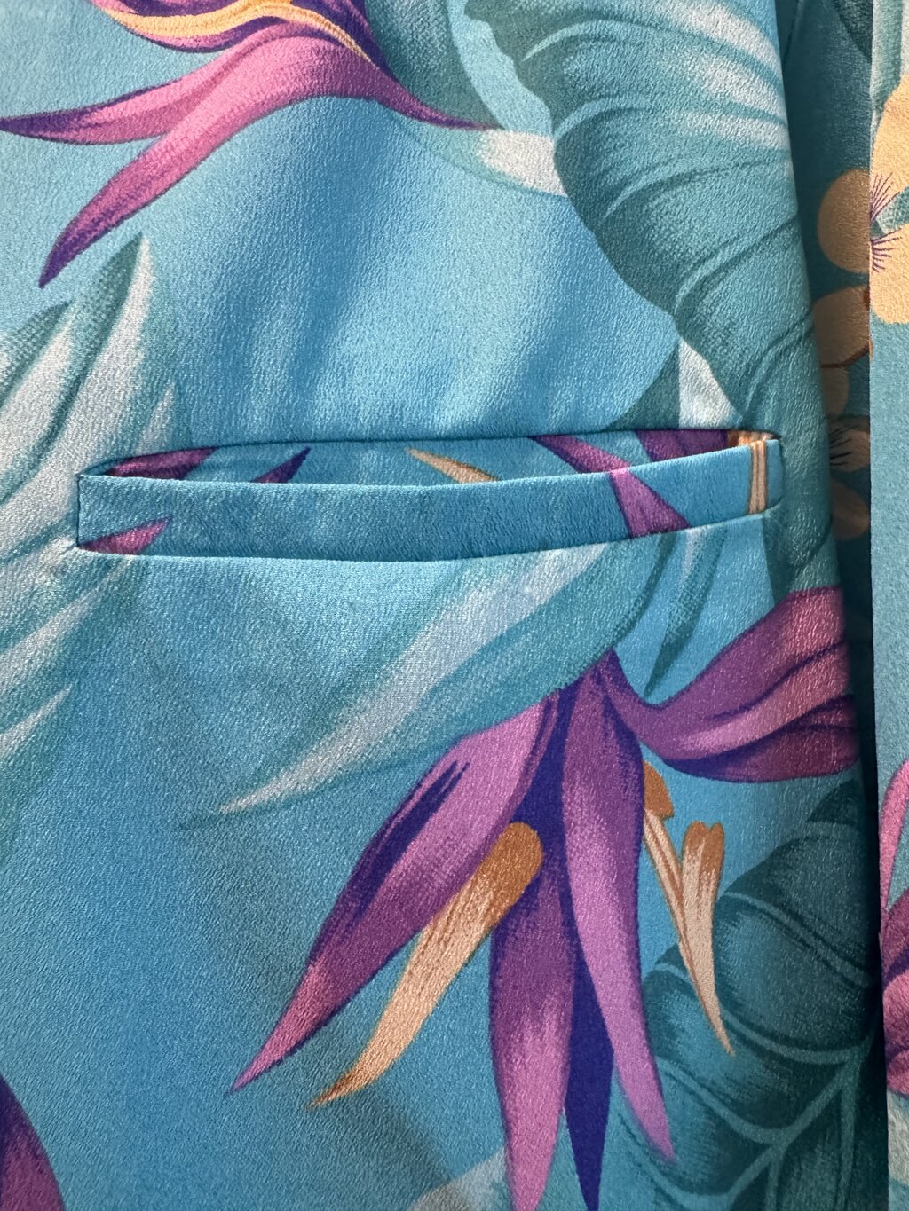 1980s Nani of Hawaii Bird of Paradise Shirt – Aqua with Purple & Yellow Blooms (XL)