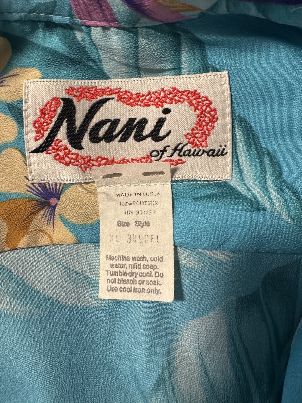 1980s Nani of Hawaii Bird of Paradise Shirt – Aqua with Purple & Yellow Blooms (XL)