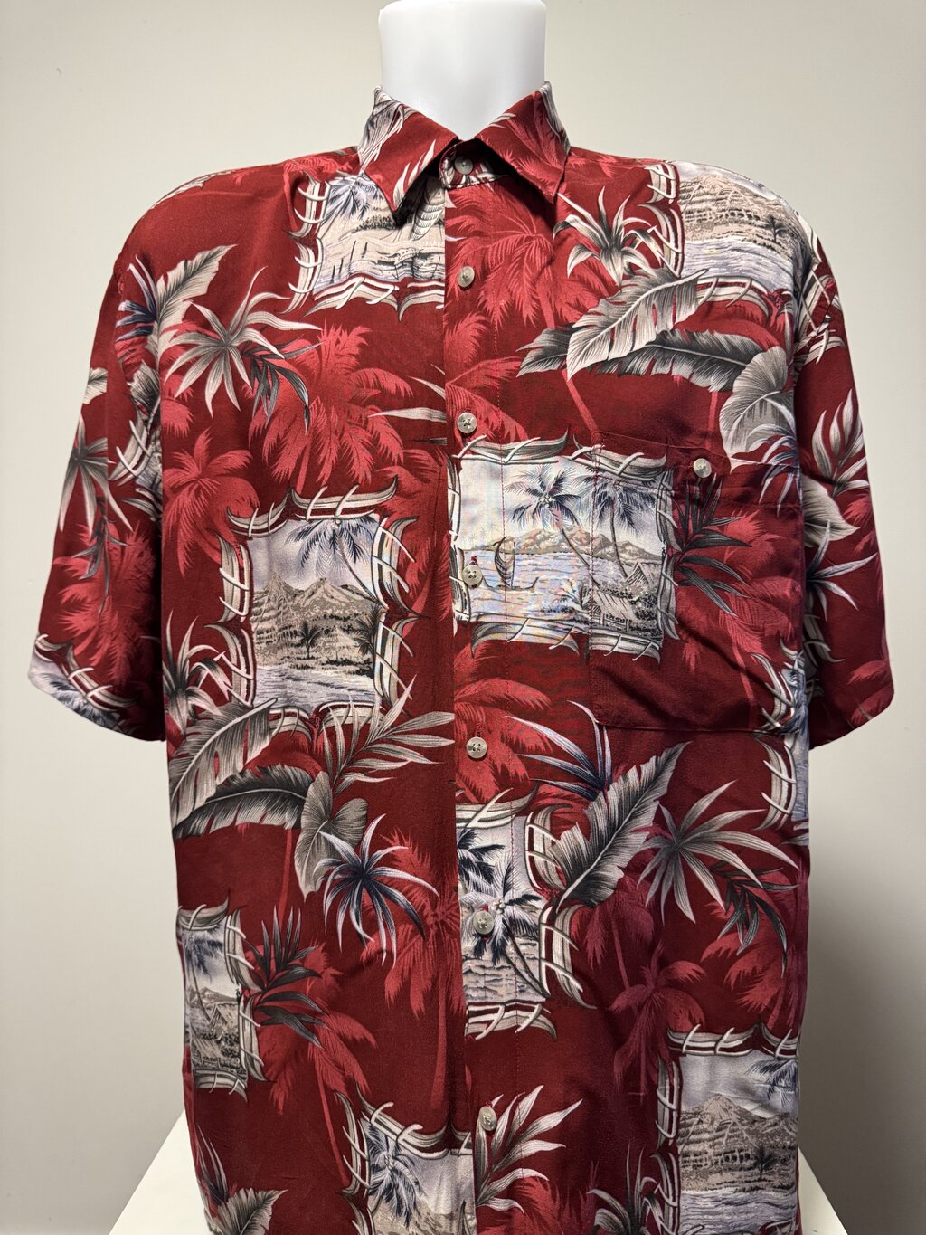1990s Campia Landscape & Palm Shirt – Red & Gray (L)
