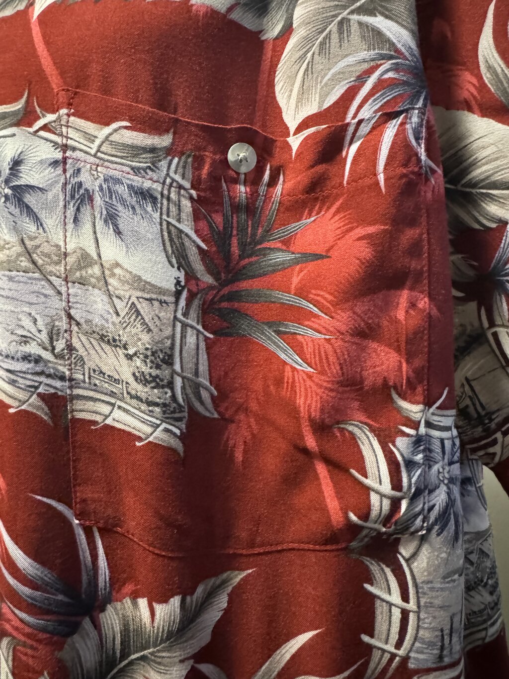 1990s Campia Landscape & Palm Shirt – Red & Gray (L)