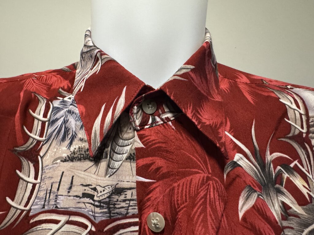 1990s Campia Landscape & Palm Shirt – Red & Gray (L)