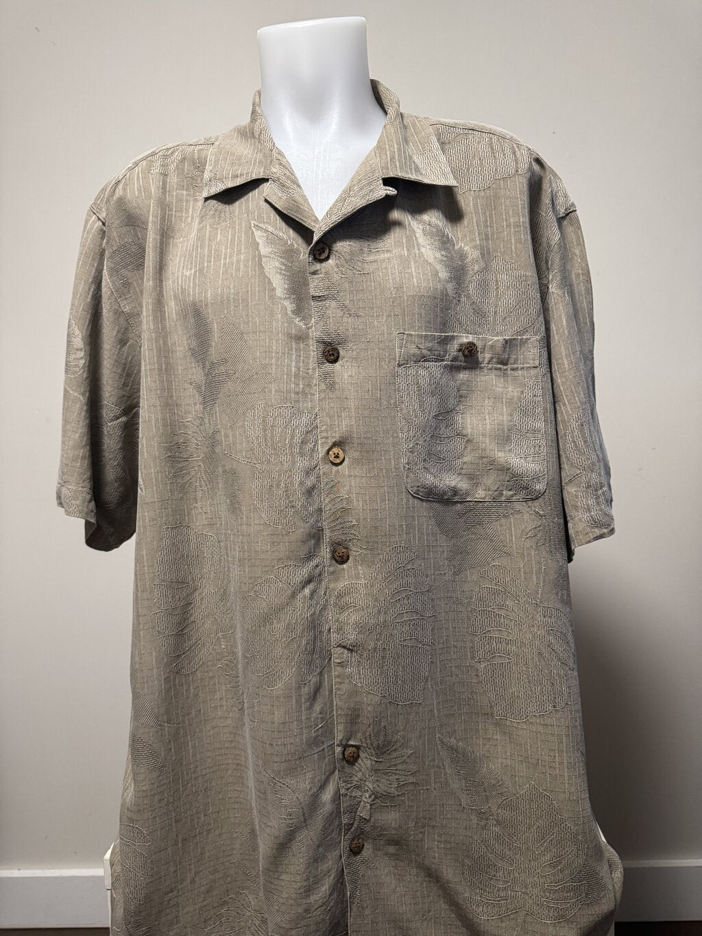 1990s Boca Classics Monstera Jacquard Shirt – Taupe/Beige (XLT)