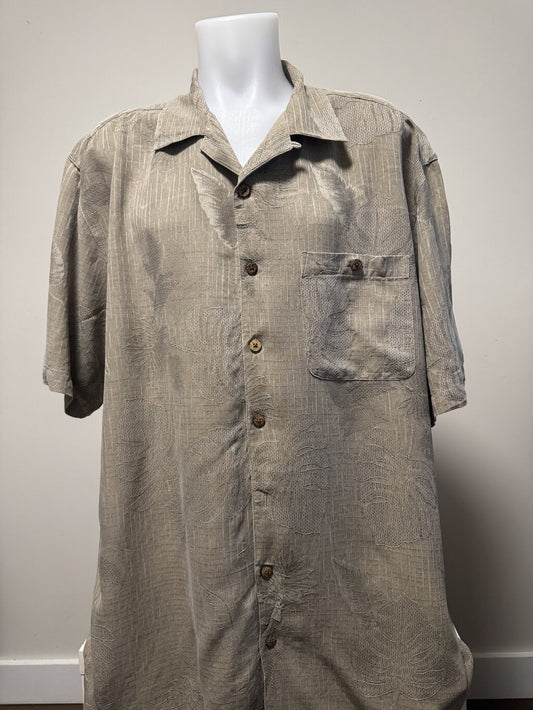 1990s Boca Classics Monstera Jacquard Shirt – Taupe/Beige (XLT)