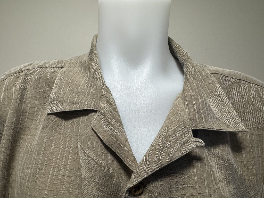 1990s Boca Classics Monstera Jacquard Shirt – Taupe/Beige (XLT)