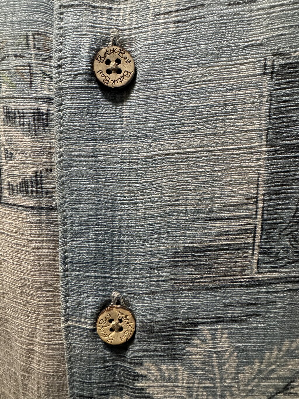 1990s Batik Bay Palm & Nautical Scene Shirt – Blue & Beige (M)