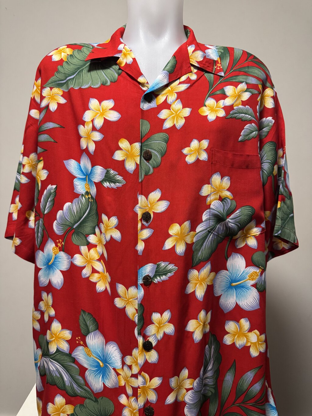 1990s Aloha Hut Floral Hibiscus & Plumeria Shirt – Red & Multi (XL)