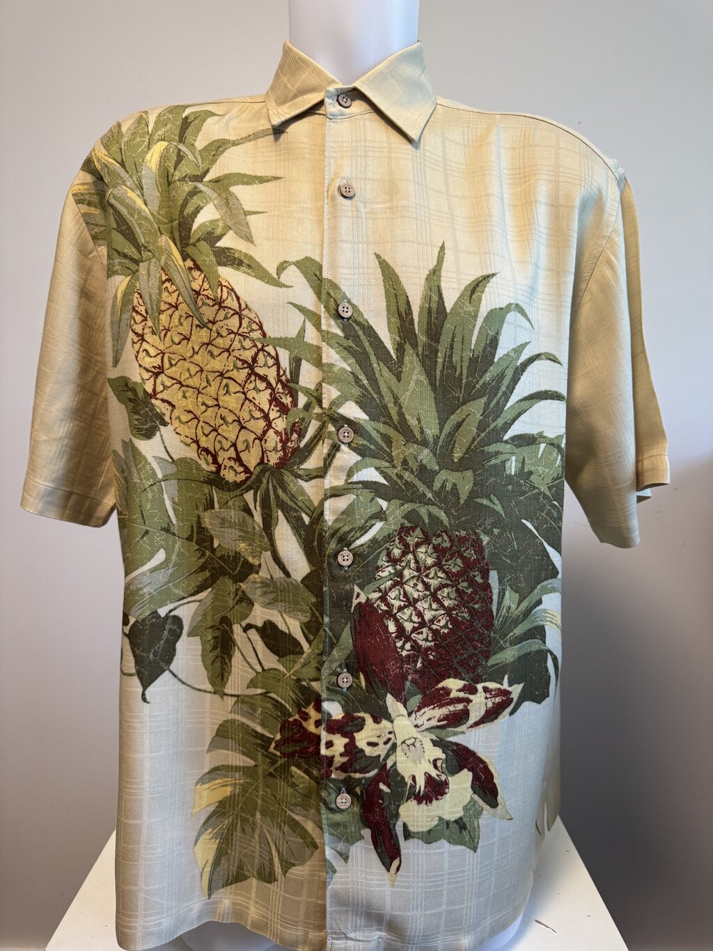 2000s Cubavera Pineapple & Orchid Shirt – Beige & Green (M)