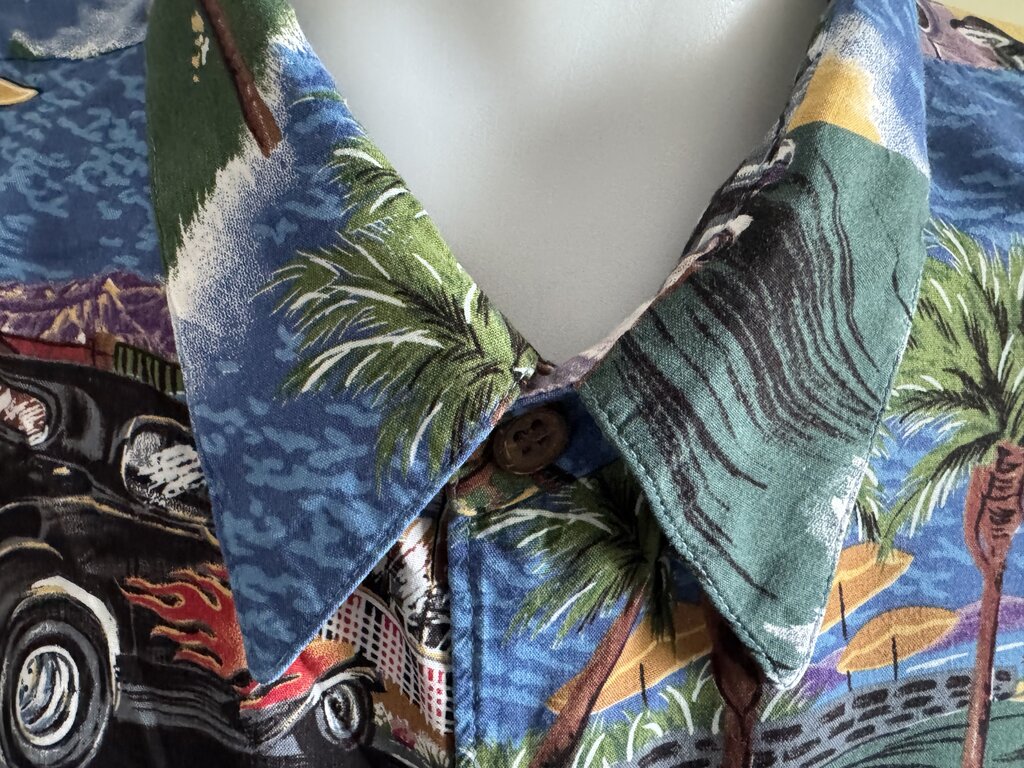 1990s–early 2000s - Reyn Spooner "Cruise Down the Coast" Car & Beach Scene Rayon Shirt – XXL