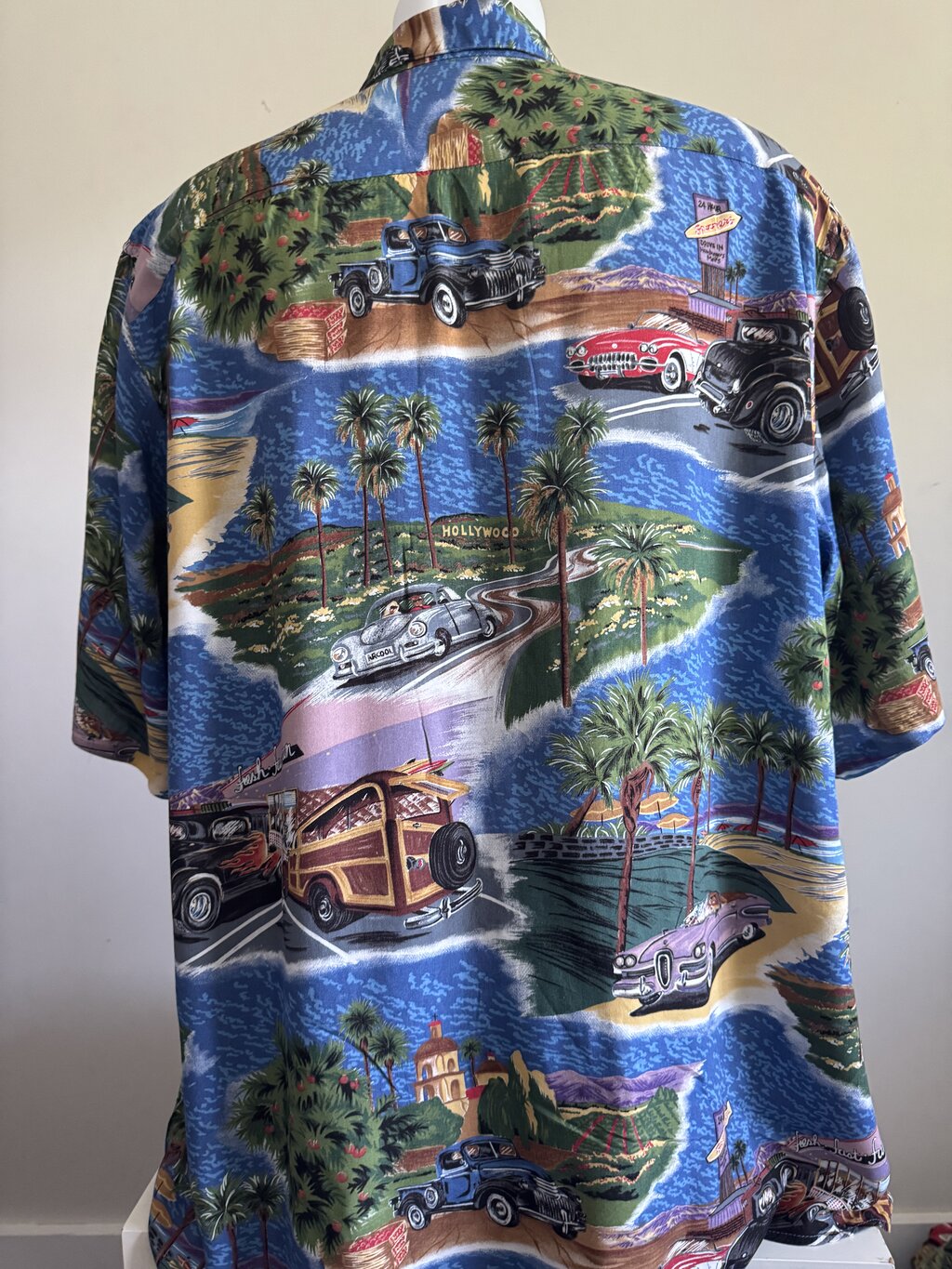 1990s–early 2000s - Reyn Spooner "Cruise Down the Coast" Car & Beach Scene Rayon Shirt – XXL