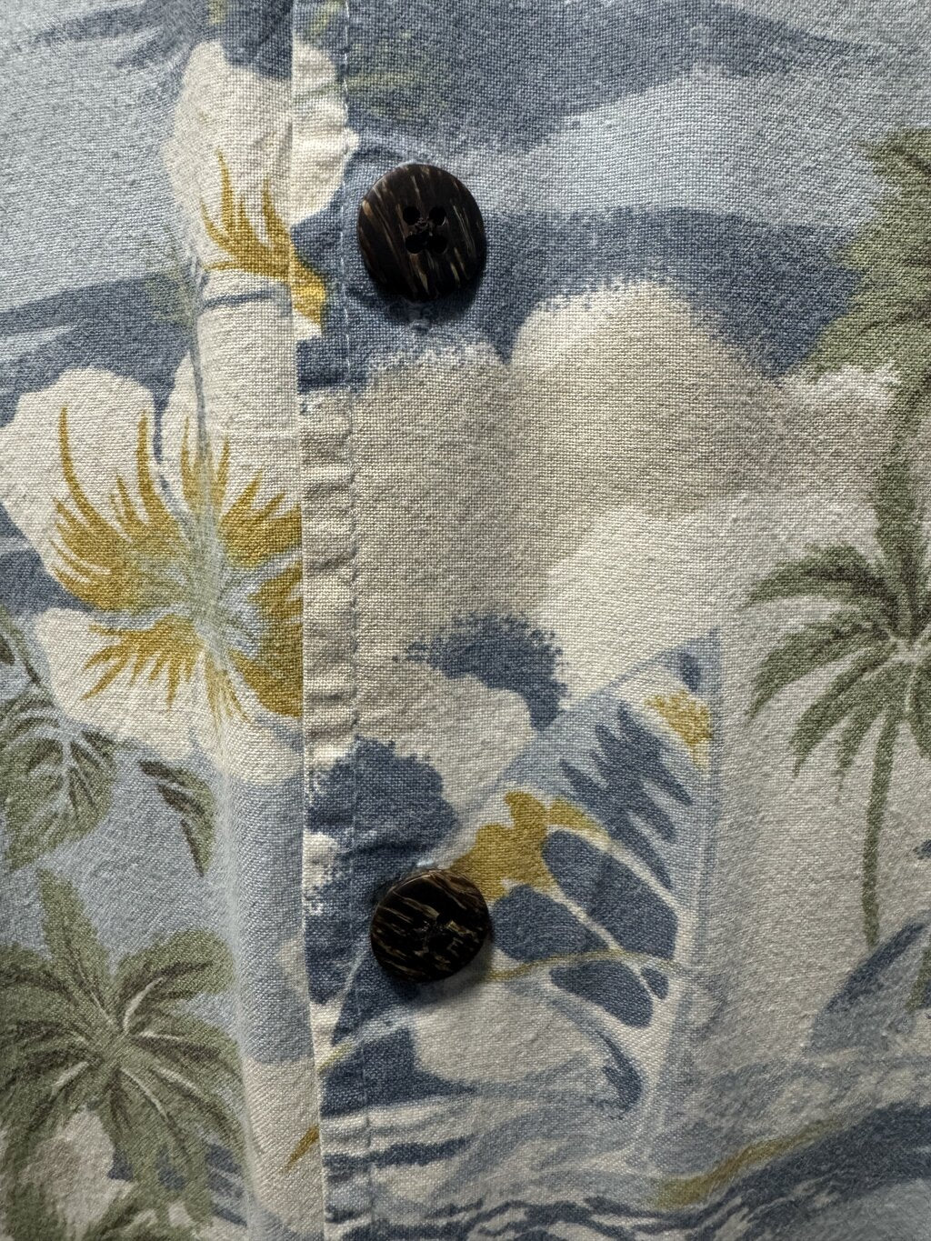 1990s Cherokee Surfing & Floral Print Shirt – Blue, White, Green (L)