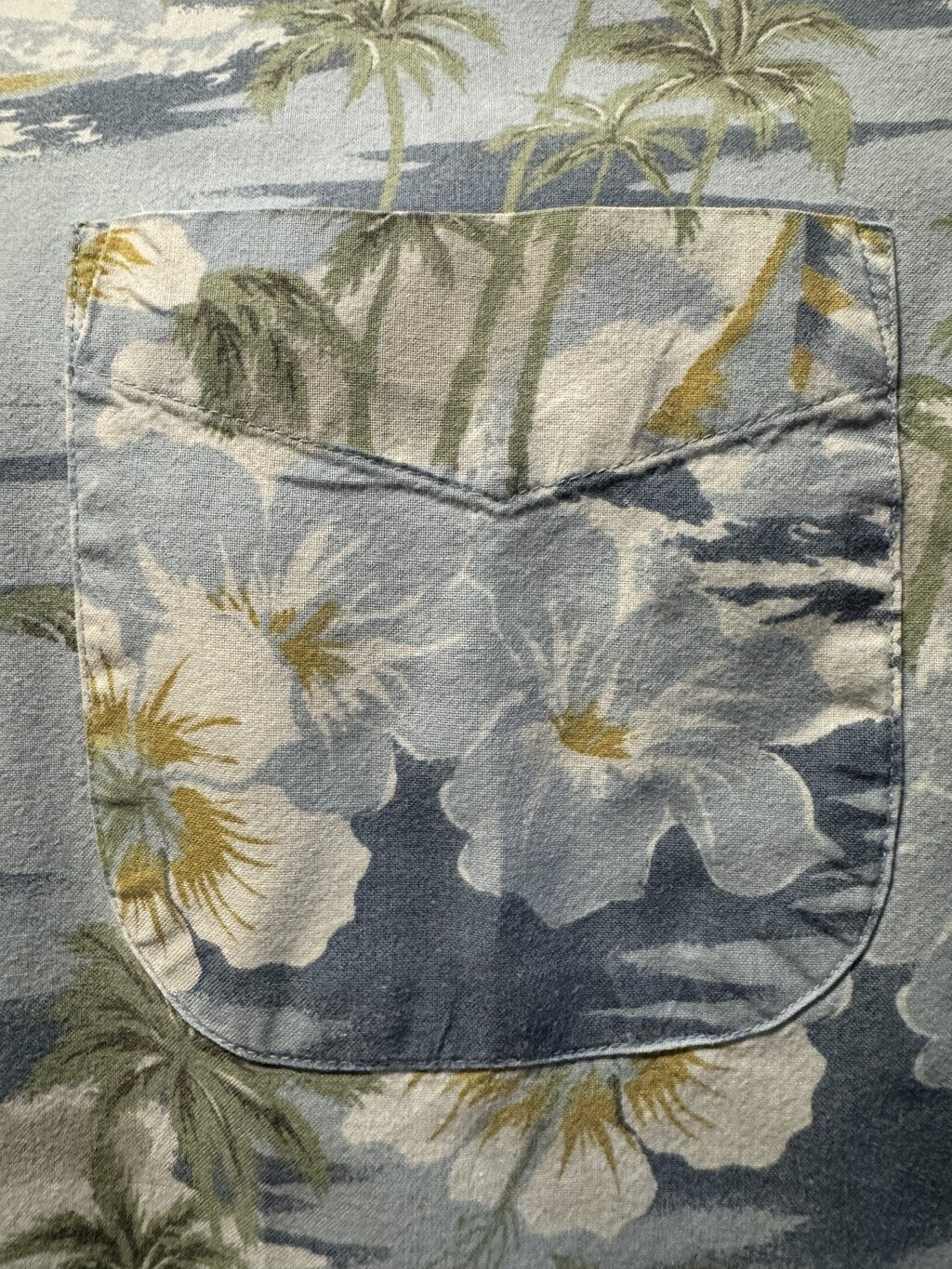 1990s Cherokee Surfing & Floral Print Shirt – Blue, White, Green (L)