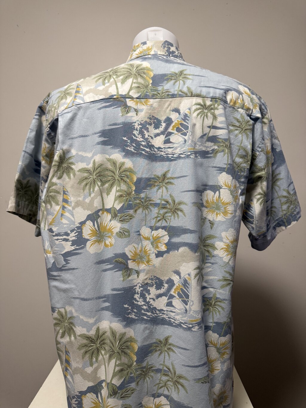 1990s Cherokee Surfing & Floral Print Shirt – Blue, White, Green (L)