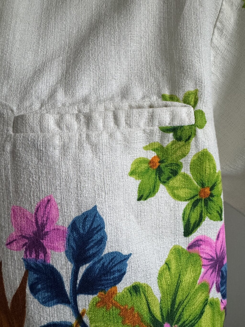 Richard Douglas 1960s Barkcloth Aloha Shirt – Bold Tropical Florals on Cream Ground