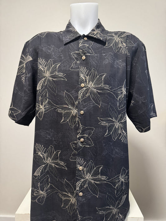 2000s Izod Golf Monotone Floral Shirt – Black & Cream (L)