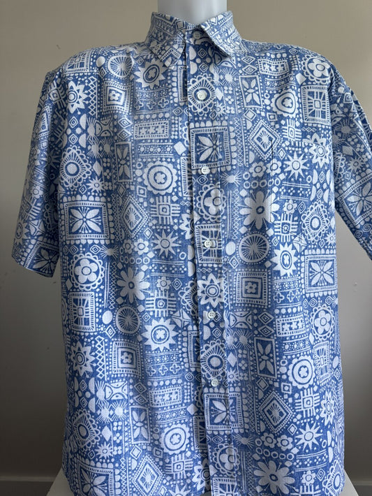 Late 1970s to Early 1980s - Reyn Spooner Inside-Out Polynesian Block Print – XL Reverse Print Classic
