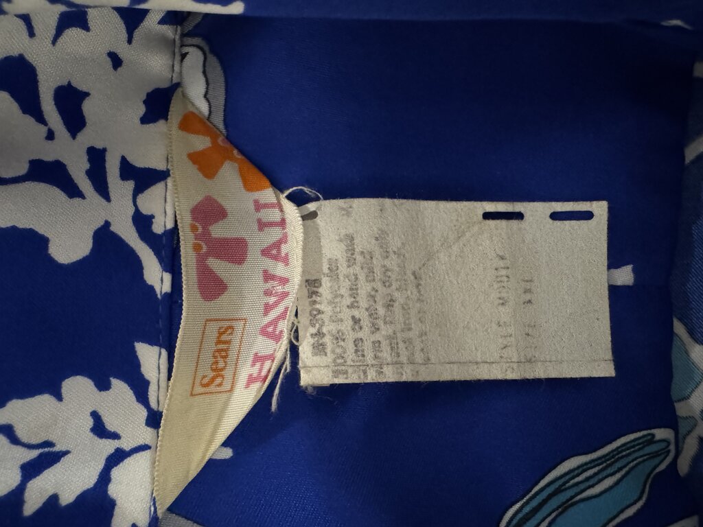 1970s Sears Hawaii Royal Floral Shirt – Cobalt Blue & Silver Blossoms (3XL)