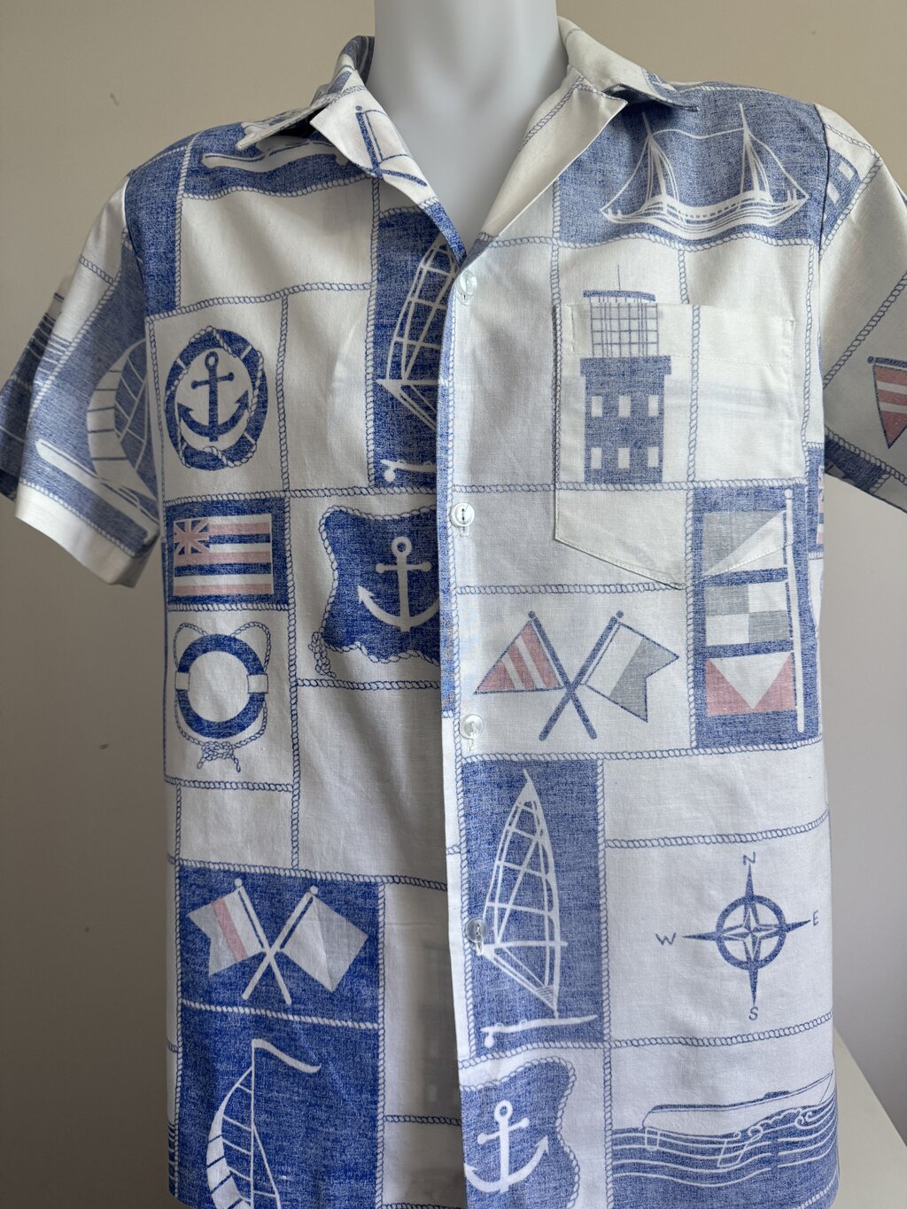 1980s (early-to-mid) - Kai Nani “Harbor Grid” Nautical Signal Flag Shirt – Made in Hawai‘i