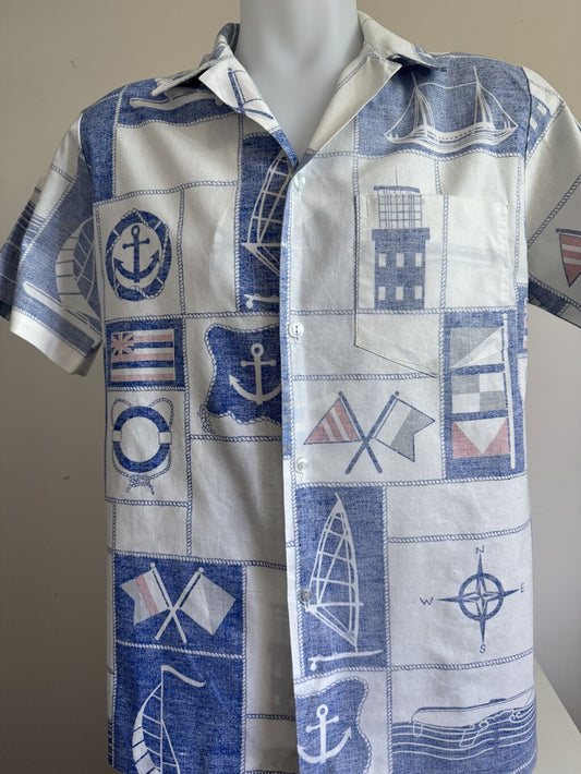1980s (early-to-mid) - Kai Nani “Harbor Grid” Nautical Signal Flag Shirt – Made in Hawai‘i