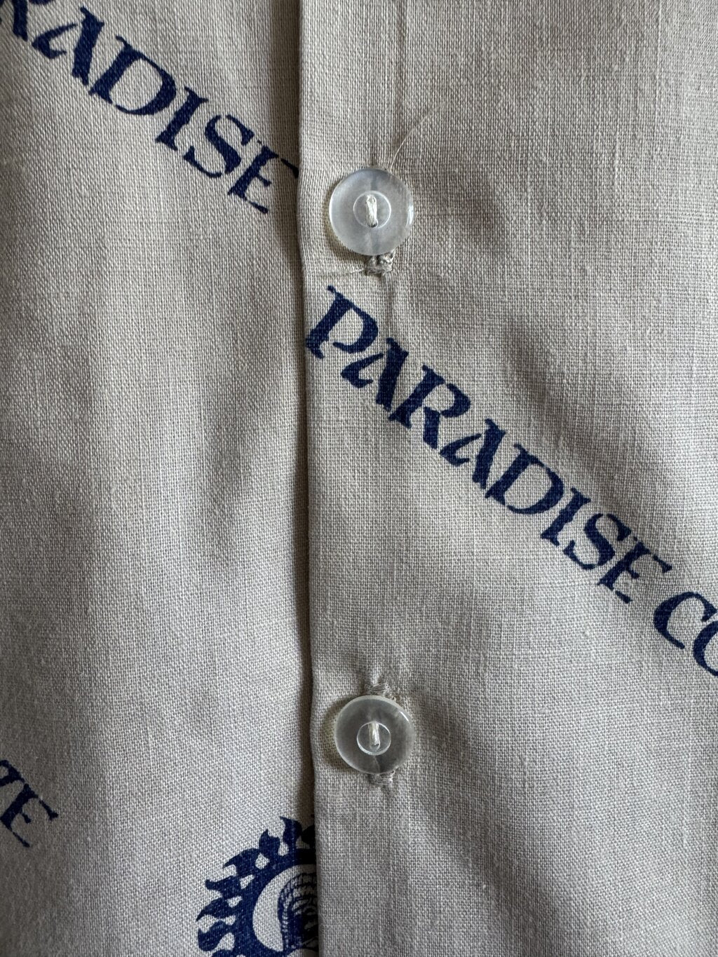 Late 1970s to early 1980s - Paradise Cove Barkcloth Shirt – Polynesian Sun God Print (XXL)