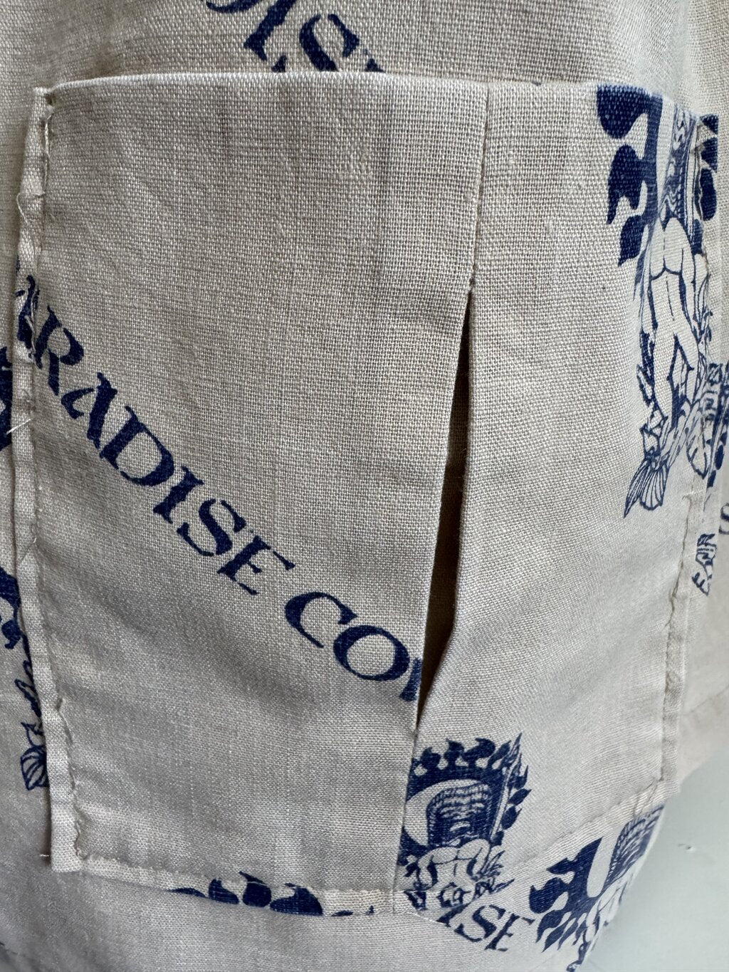 Late 1970s to early 1980s - Paradise Cove Barkcloth Shirt – Polynesian Sun God Print (XXL)