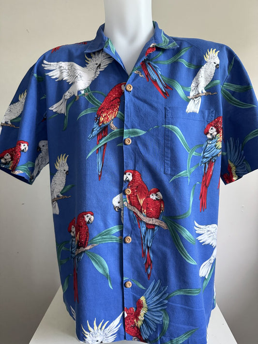 Rare 1980s Paradise Found “Macaws & Cockatoos” Wildlife Shirt – USA Made