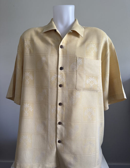 2000s Jamaica Jaxx Tropical Fruits Jacquard Shirt – Beige (L)