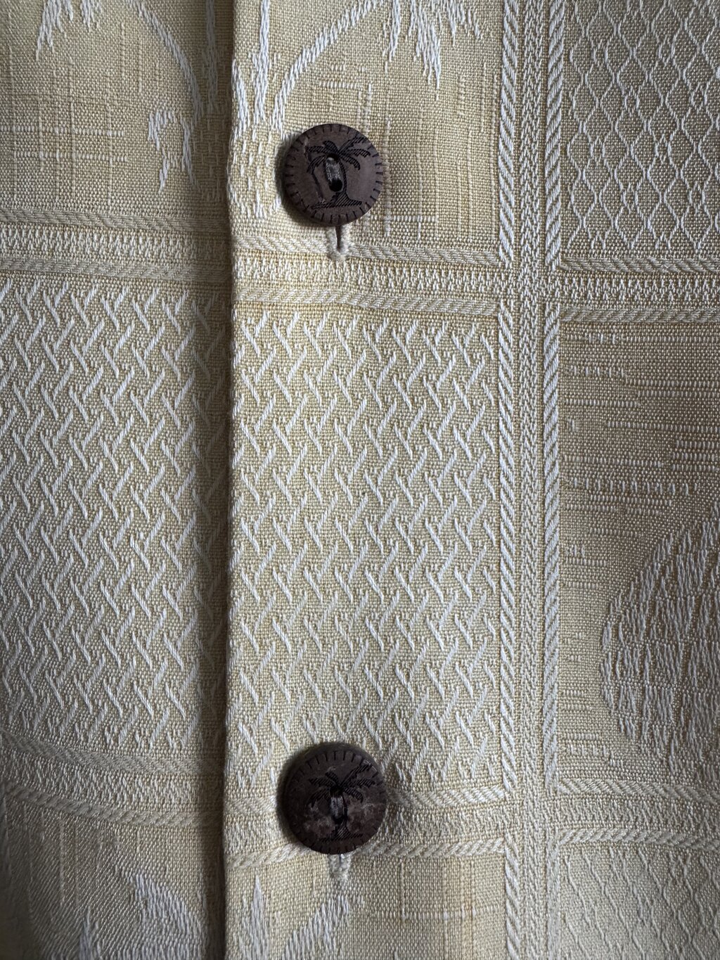 2000s Jamaica Jaxx Tropical Fruits Jacquard Shirt – Beige (L)