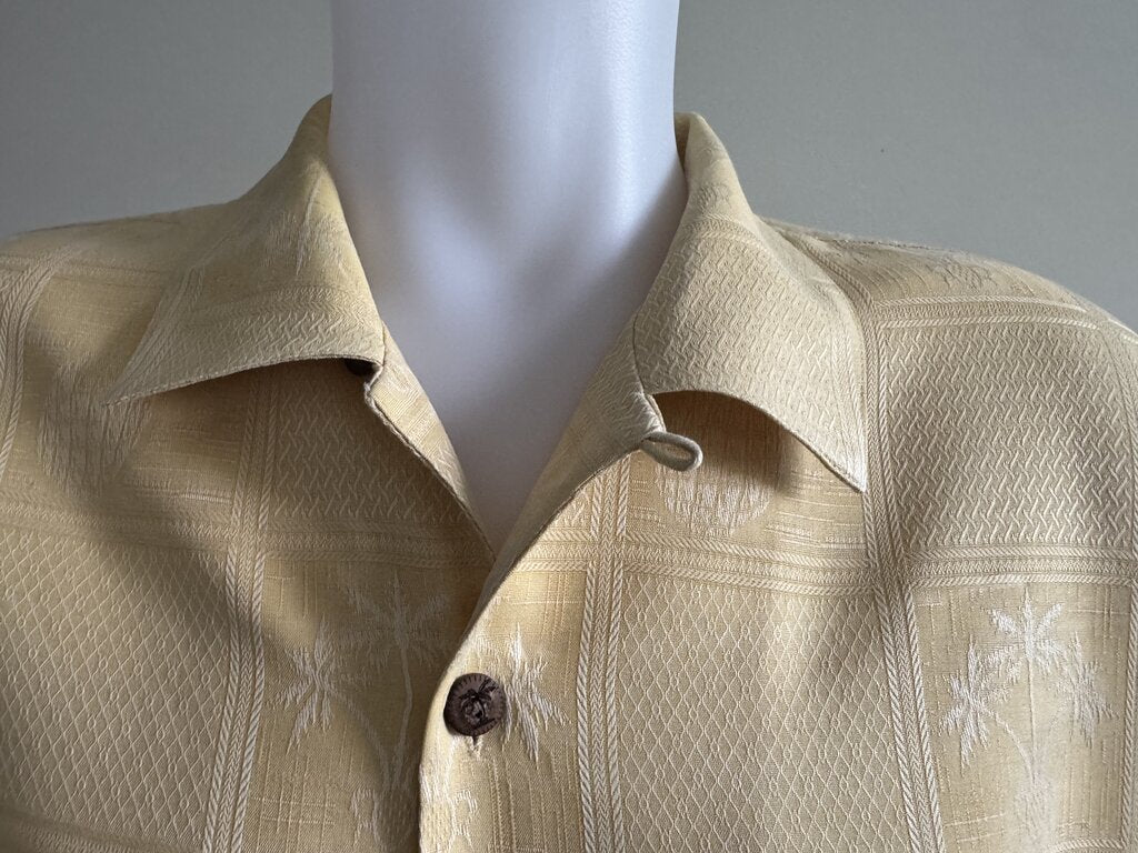 2000s Jamaica Jaxx Tropical Fruits Jacquard Shirt – Beige (L)