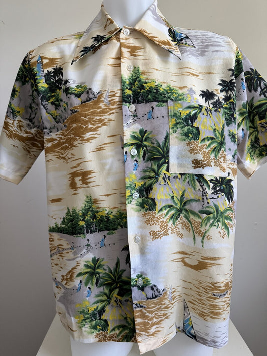 1970s - Vintage Van Cort “Beach Games & Lighthouse” Shirt – Made in Korea