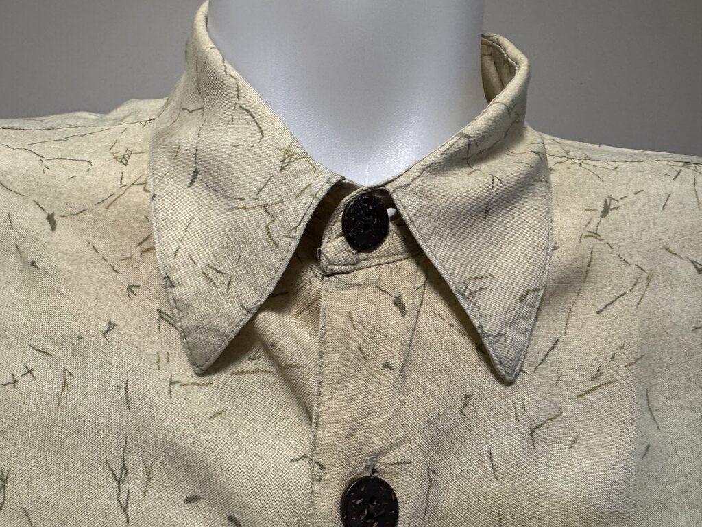 1990s Hana Bay Palm & Floral Border Shirt – Beige, Blue, Green, Yellow (XL)