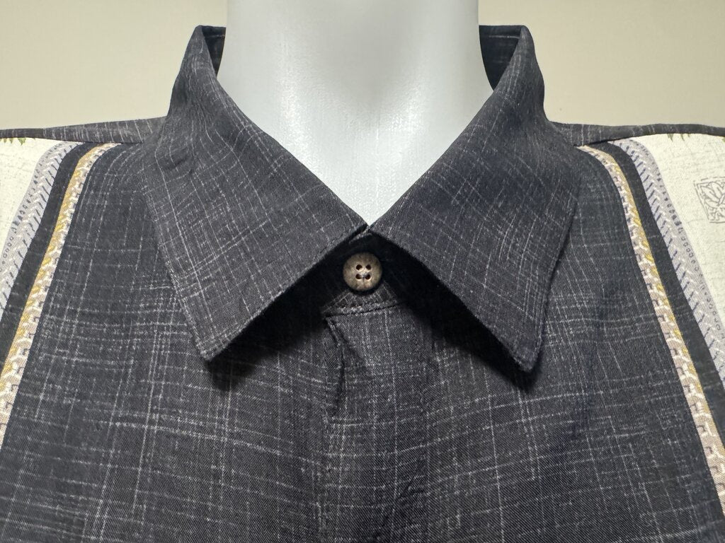 2000s Batik Bay Palm Panel Shirt – Charcoal & Cream (3XB)