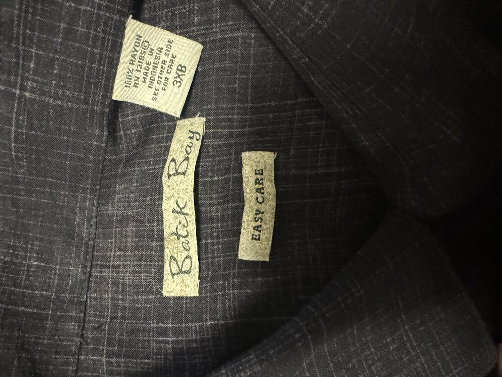 2000s Batik Bay Palm Panel Shirt – Charcoal & Cream (3XB)