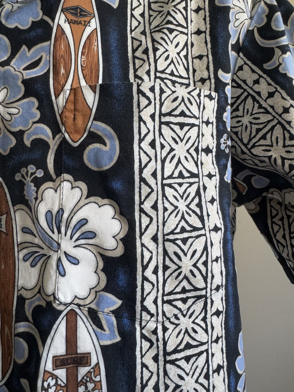 Vintage 1980s–90s “Surf Hawaii” Floral & Board Print Shirt – Made in Hawaii