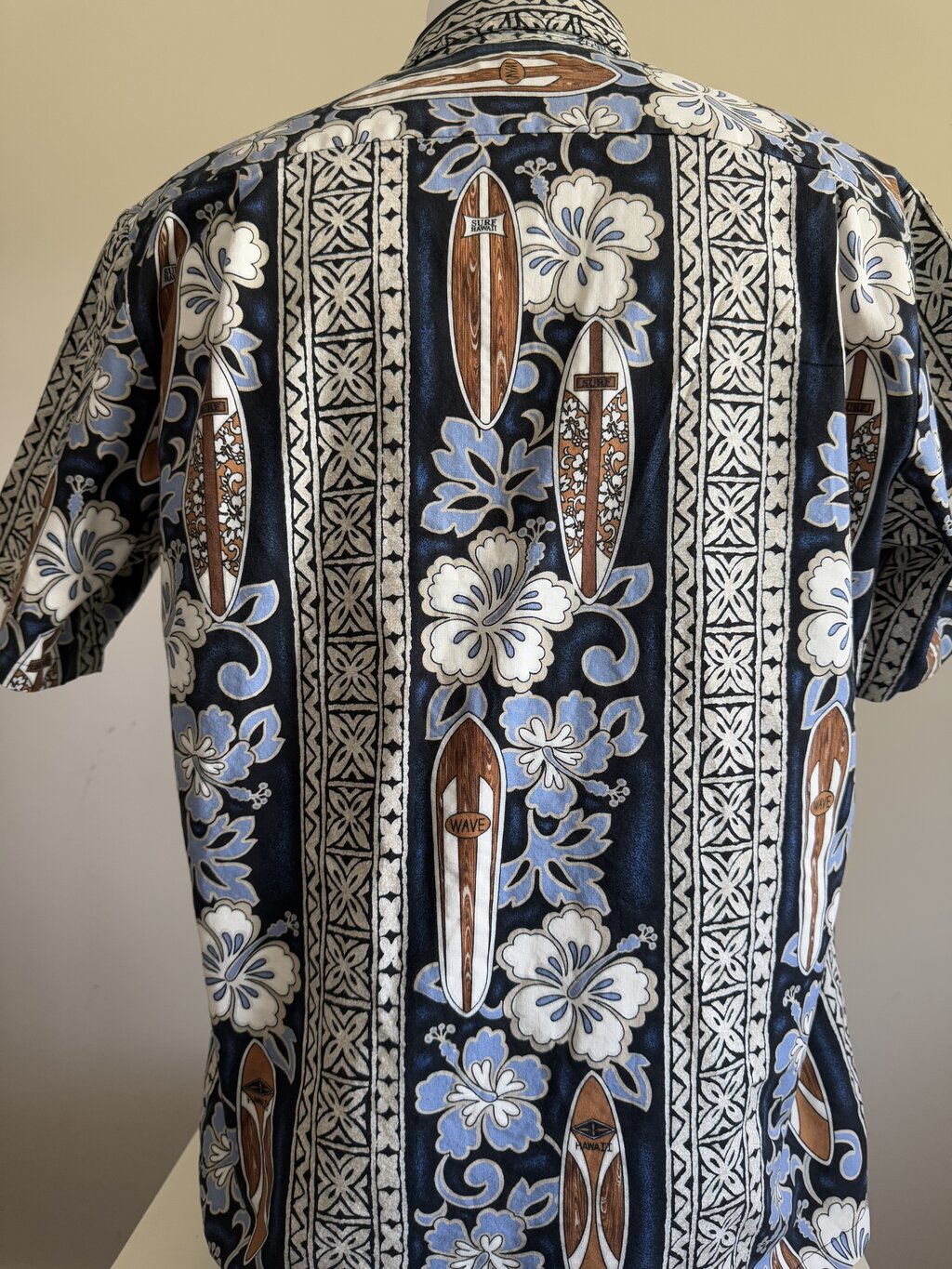 Vintage 1980s–90s “Surf Hawaii” Floral & Board Print Shirt – Made in Hawaii