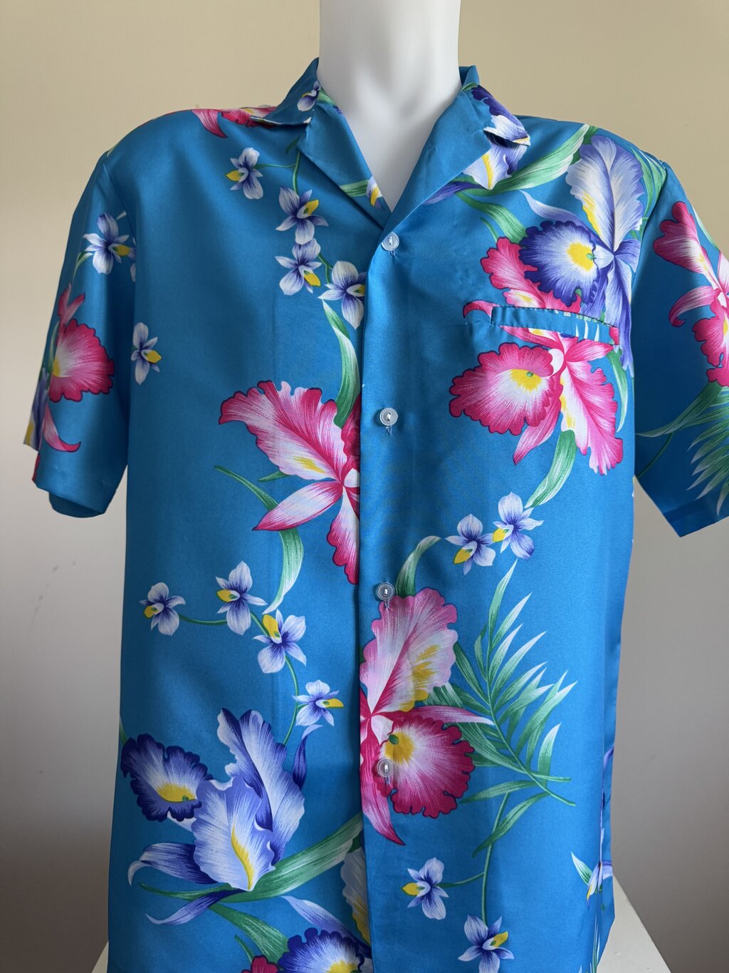 1980s - Royal Creations Blue Orchid Print Hawaiian Shirt – Made in USA (M)