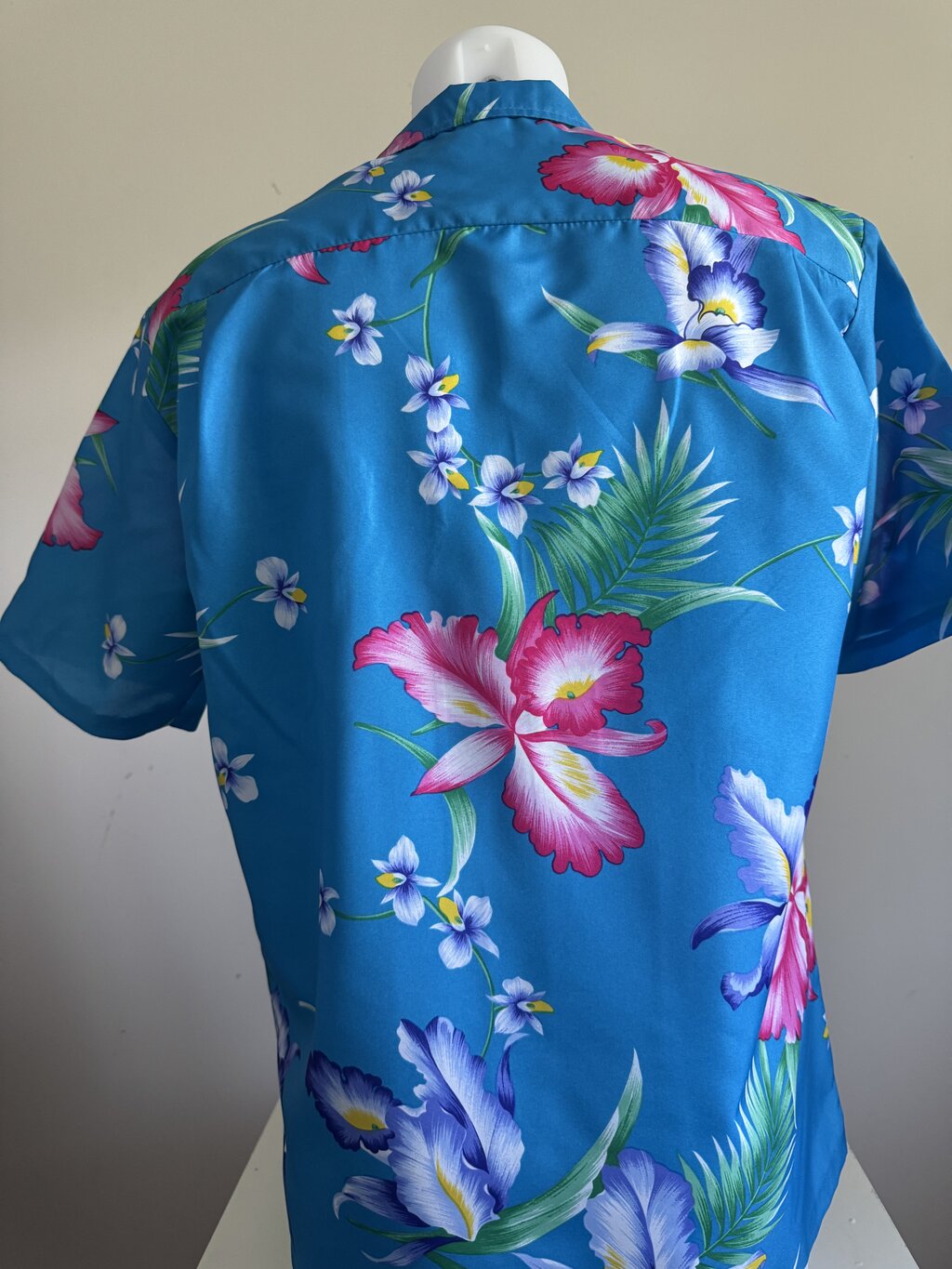 1980s - Royal Creations Blue Orchid Print Hawaiian Shirt – Made in USA (M)